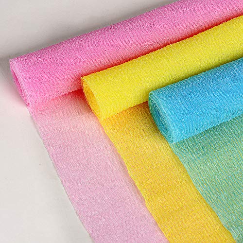 ARCH&M Exfoliating Washcloth Body Scrubber Back Scrubber for Shower Japanese Beauty Washcloth Bath Wash Cloth Korean Exfoliation Luffah Towel Net Sponge Loofah Scrub 3 Pack (Black x 3)