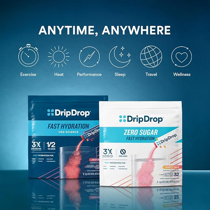 DripDrop Hydration Packets - Bold Variety Pack - Single Serve Electrolytes Powder Drink Mix - Watermelon, Berry, Lemon, Orange - Non-GMO, Gluten Free, Vegan - 80 Sticks