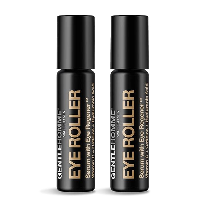 Hyaluronic Acid & Caffeine Eye Roller Serum for Men with Vitamin C – Made in USA – Eye Roller Ball for Dark Circles & Puffiness – Mens Day & Night Anti-Aging Under Eye Serum Roller – 10ml - 2 Pack