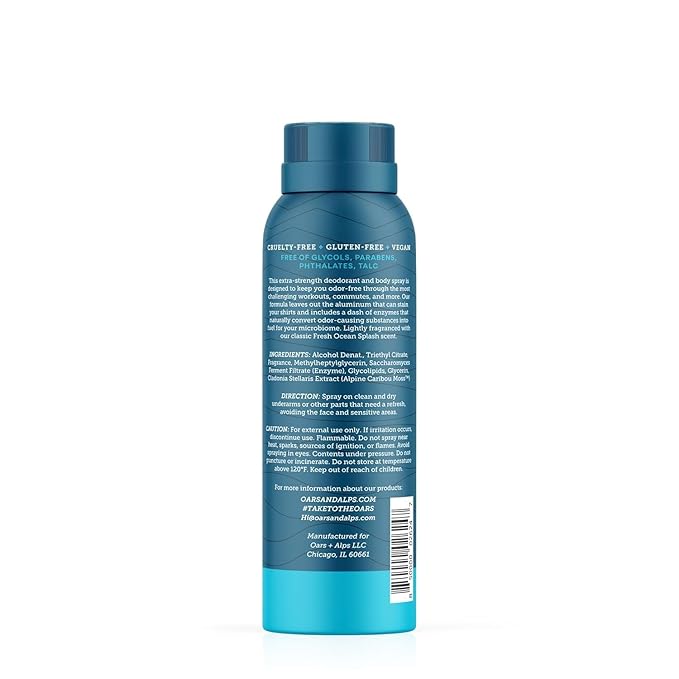 Oars + Alps Spray Deodorant for Men and Women, Aluminum Free Deodorant and Full Body Spray, Fresh Ocean Splash, 2 Pack