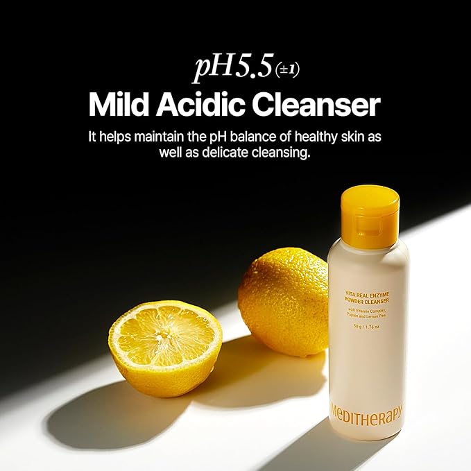 Vita Real Enzyme Powder Cleanser - Gentle Exfoliating Face Wash for Normal to Sensitive Skin - Hydrating Facial Oil Cleanser with Vitamin & Papain Enzyme - Lemon Peel for Dead Skin Cells - 1.76 oz