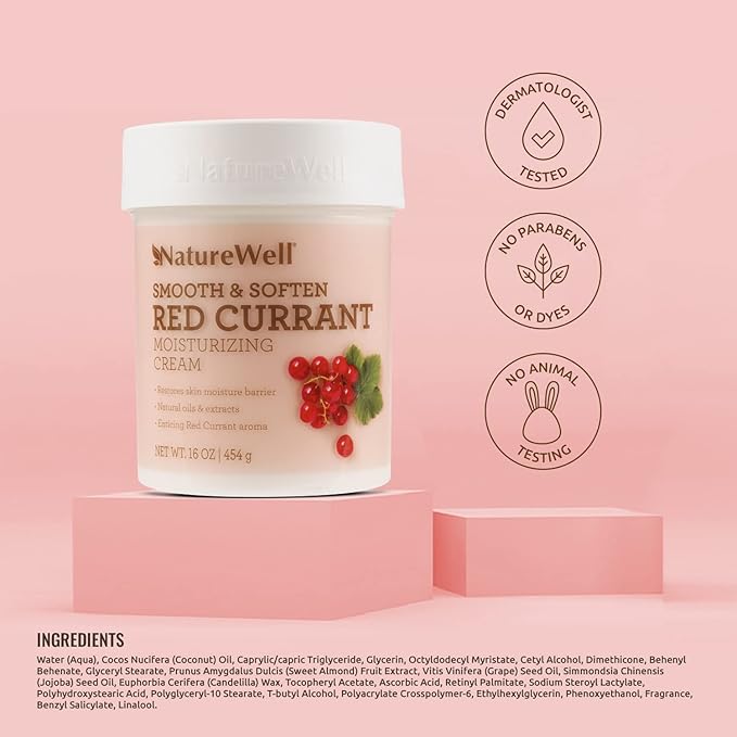 NATURE WELL Red Currant Smooth & Soften Moisturizing Cream For Face, Body, & Hands, Infused With Natural Oils & Extracts, Restores Skin Moisture Barrier, 16 Oz.