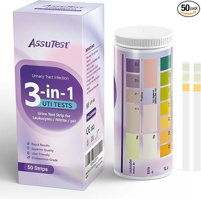 UTI Test Strips - 3-in-1 Advanced Urinary Tract Infection Home Testing Testing Kit Detection with Accurate Leukocytes, Nitrite, and PH Readings, Simple at-Home Urine Test Strips, 50ct