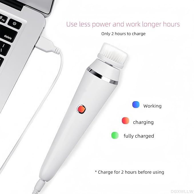 Facial Cleansing Brush Rechargeable, Electric Face Scrubber for Deep Cleansing, Exfoliating, Face Massaging, 3 Speeds Adjustable Water Resistant Face Brush Cleanser with 4 Brush Heads White