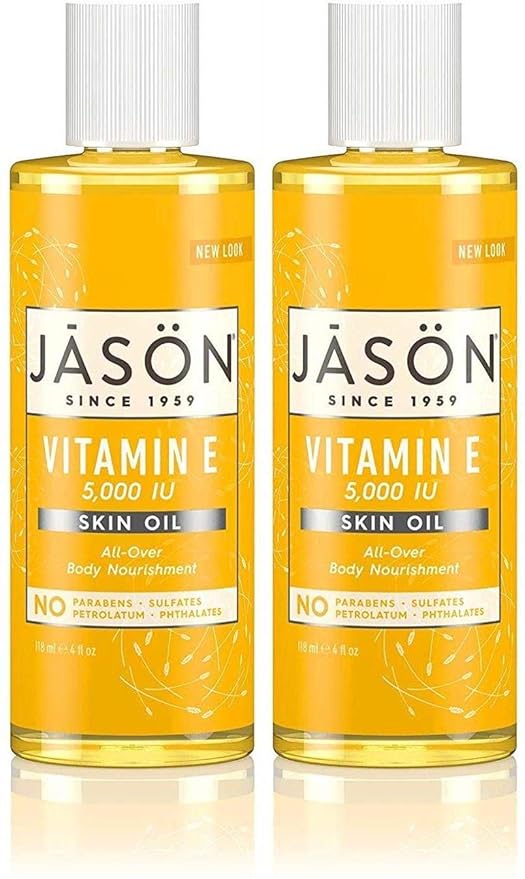 Jason Naturals Vitamin E 5000 IU Skin Oil (Pack of 2) with Sunflower Oil, Safflower, Rice, Avocado, Sweet Almond, Apricot and Wheat, 4 oz. Each