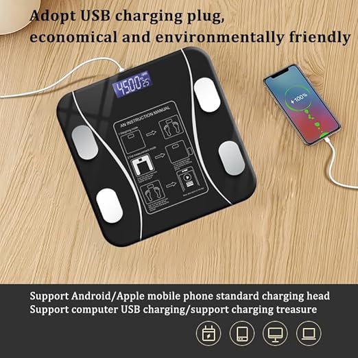Digital Bathroom Scale Led Display,Scale for Body Weight and Fat Percentage,with Smartphone App Scale USB Rechargeable Wireless Digital Weight Scale