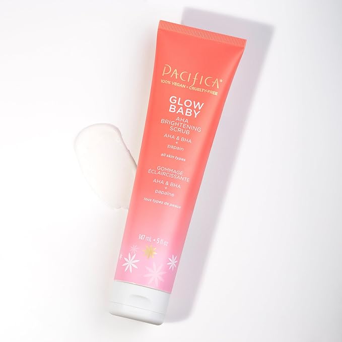 Pacifica Glow Baby Body Lotion & AHA Scrub Set – Brightening Vitamin C Body Lotion (5 oz) + AHA Exfoliating Body Scrub, 2-Step Radiance Duo for Smooth Glowing Skin, Vegan