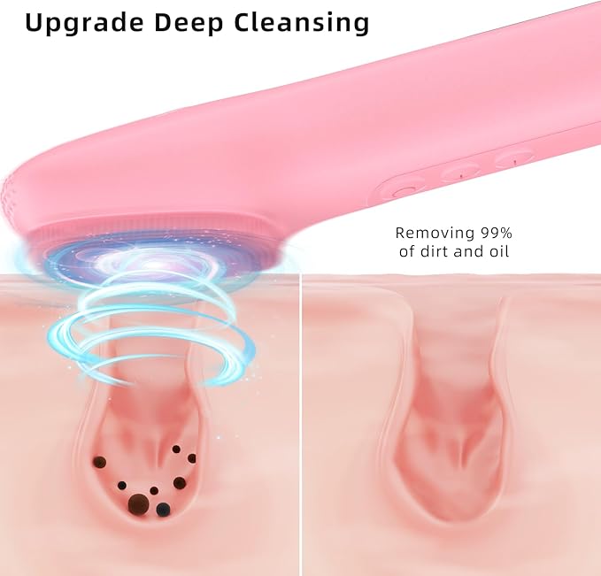 Facial Cleansing Brush Portable Waterproof Rechargeable Face Wash Brush, Electric Deep Cleaning for Men & Women (Pink)
