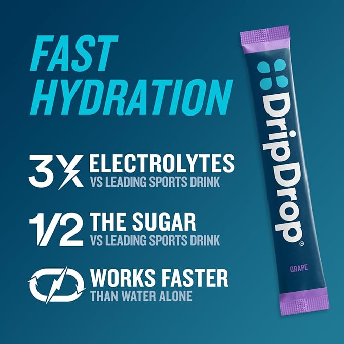 DripDrop Hydration Packets - Juicy Variety Pack - Single Serve Electrolytes Powder Drink Mix - Grape, Fruit Punch, Strawberry Lemonade, Cherry - Non-GMO, Gluten Free, Vegan - 192 Sticks