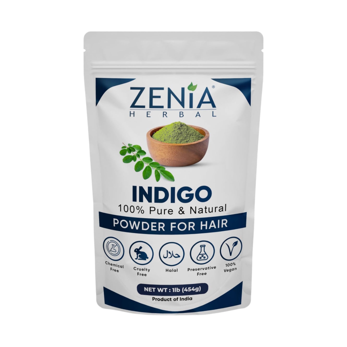 Zenia Indigo Powder (Indigofera Tinctoria) | Hair/Beard Dye Color 1lb (454g) | 100% Pure & Natural | No Preservatives