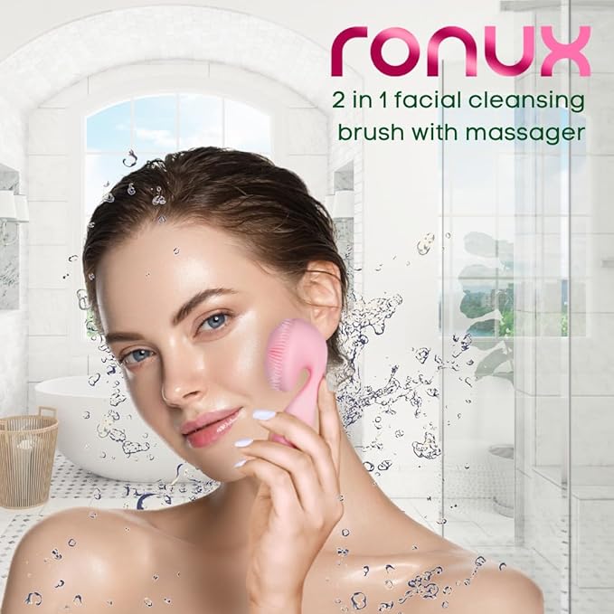 Silicon Facial Cleansing Brush - Electric, Rechargeable, Waterproof IPX7 - Rotating Magnetic Beads - 4 Function Modes - Face Massage for Deep Cleaning - Magnetic Charging Base - Ergonomic Handle