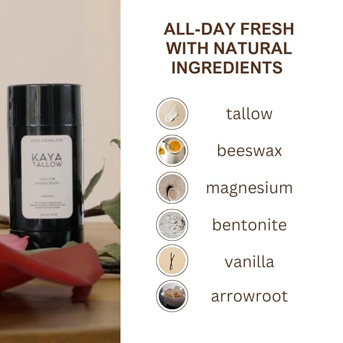 Tallow Deodorant - Aluminum-Free - Long Lasting - 100% Grass-Fed Tallow Deodorant with Arrowroot - Unisex