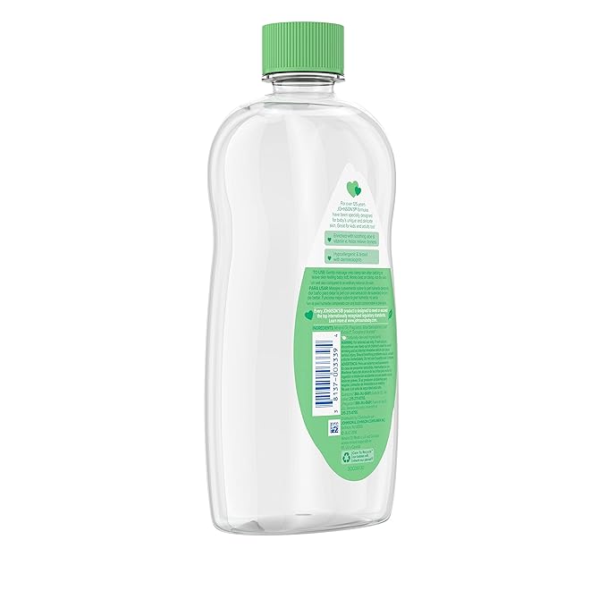 Johnson's Baby Oil, Mineral Oil with Aloe Vera & Vitamin E to help reduce Moisture Loss, Soothing, Moisturizing Baby Massage Oil, 20 fl. oz, 6 Pack
