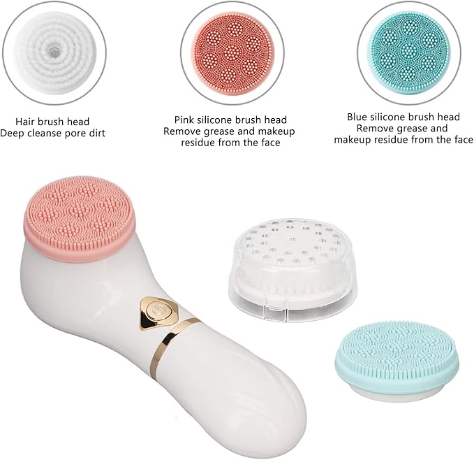 Facial Cleansing Brush with 3 Brush Head, Battery Operated Electric Facial Cleanser Brush Face Scrubber for Exfoliating, 6000RPM Rotating Speed, Skin Washer Gifts