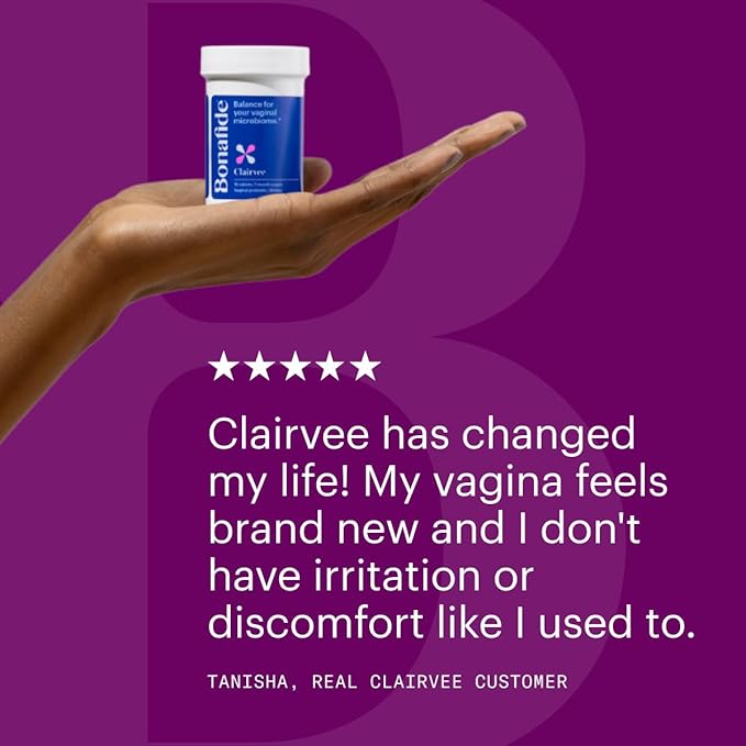 Bonafide Clairvee Vaginal Probiotic for Relief from Odor, Itching, & Discharge. — 2-Month Supply (30 Capsules)