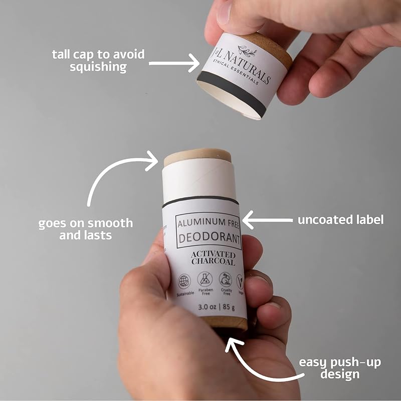 J&L Naturals Aluminum Free Deodorant for Men & Women | 100% Natural Ingredients With Coconut Oil, Shea Butter, & Essential Oils | Sustainable, Eco-Friendly (Activated Charcoal, 3.0 Oz (Pack of 2))