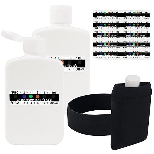 14 Pcs Urine Test Complete Kit Includes 2 White Portable Empty Bottles, 10 Adhesive Temperature Test Strips, Neoprene Bag and Hi-Stretch Hidden Leg Straps, Portable Travel Urine Test Bottle