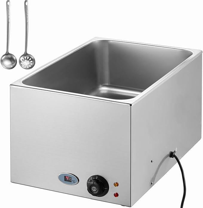 VEVOR Commercial Food Warmer 24QT Bain Marie 1200W Electric Buffet Steam Table - Countertop Stainless Steel for Wet or Dry Use - Parties, Catering and Restaurant