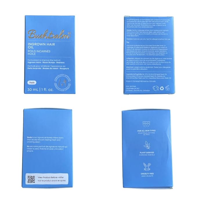 Bushbalm Ingrown Hair Roller Rescue And Nude Oil Bundle - Includes AHA & BHA - Exfoliating, Soothing, Cooling for Intimate Areas, Underarms - Helps With Razor Bumps and Ingrown Hairs, Blue (Bundle)