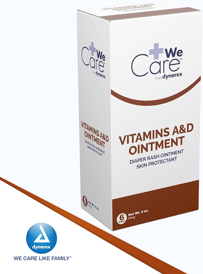 Dynarex Vitamins A & D Ointment, Ointment with Vitamin A and Vitamin D for Body Chaffing, Diaper Rash, Cuts, 6 Boxes of 144 5g Packs