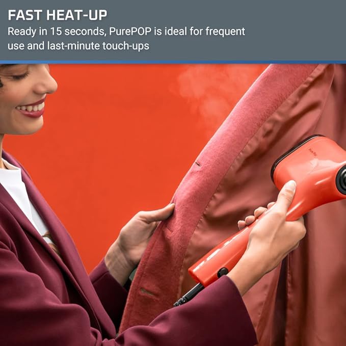 Rowenta PurePop Handheld Steamer for Clothes 1.5 Lbs 15 Second Heatup, 2.3 Oz Capacity 1150 Watts Portable, Ironing, Fabric Steamer, Garment Vacation Essentials, Travel Must Have Red DR2022 DR2022U1