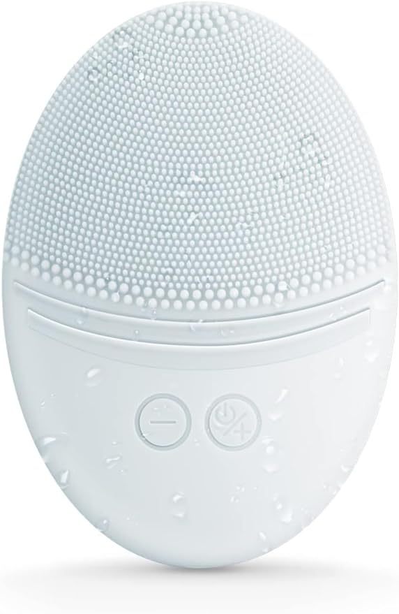 EZBASICS Facial Cleansing Brush Made with Ultra Hygienic Soft Silicone, Waterproof Sonic Vibrating Face Brush for Deep Cleansing, Gentle Exfoliating and Massaging, Inductive Charging (Light Grey)