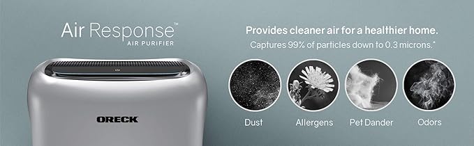 Oreck Air Response Air Purifier, Powerful HEPA and Carbon Filtration, For Small Rooms, Captures 99% of Particles, Dust, Pollen, Pet Dander and Smoke, Quiet Air Purifiers for Home