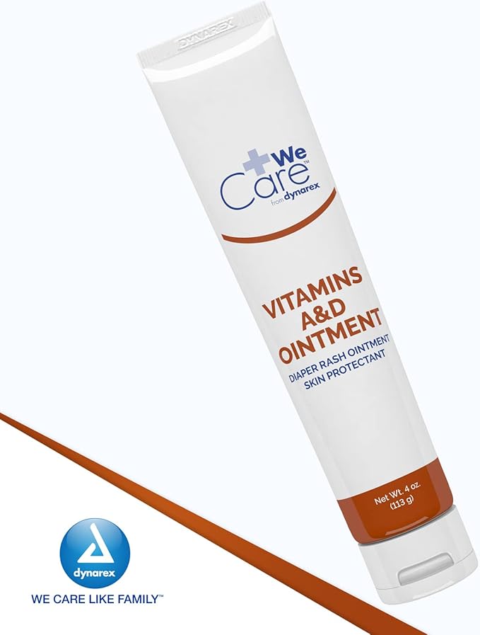 Dynarex Vitamins A & D Ointment, Ointment with Vitamin A and Vitamin D Skin Protectant, for Diaper Rash and Discomfort, White, 1-4 oz. Tube