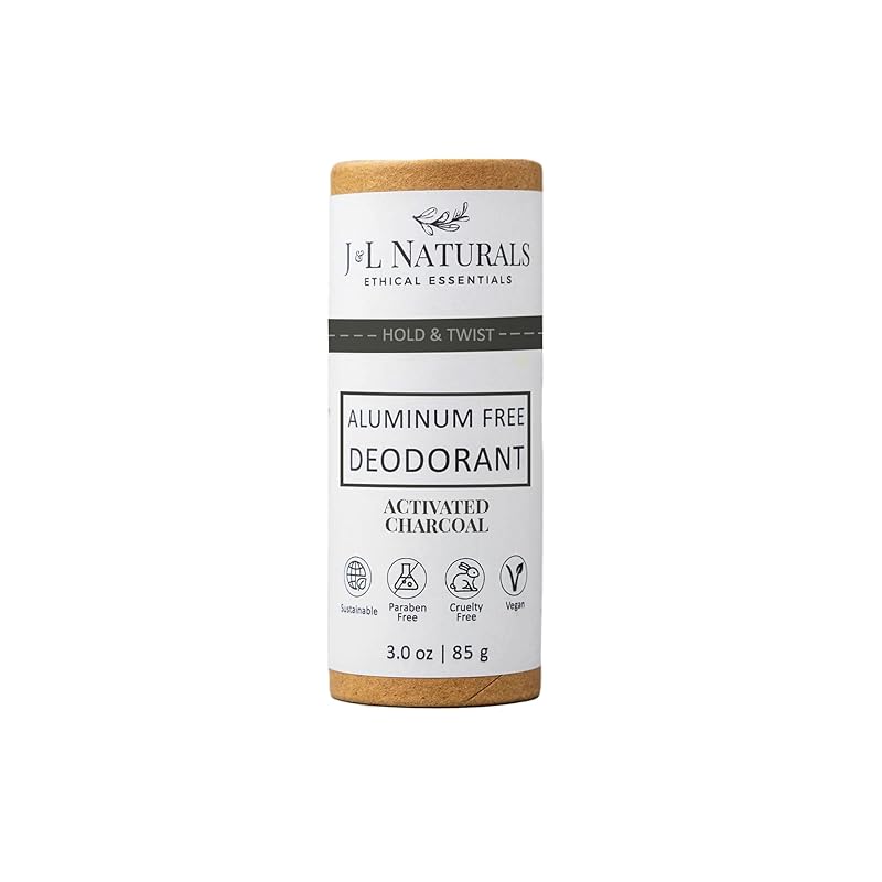J&L Naturals Aluminum Free Deodorant for Men & Women | 100% Natural Ingredients With Coconut Oil, Shea Butter, & Essential Oils | Sustainable, Eco-Friendly (Activated Charcoal, 3.0 Oz (Single))