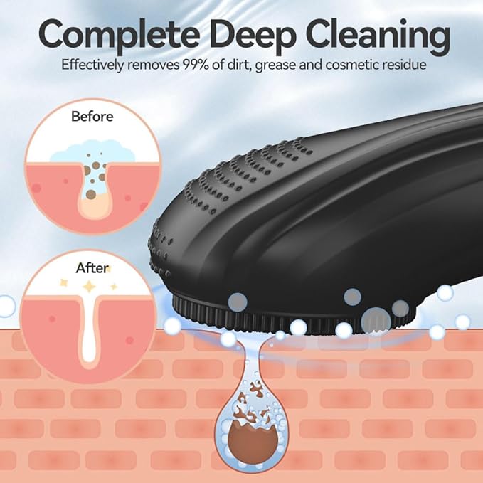 Facial Cleansing Brush, Silicone Face Scrubber with Heat and Vibration 5 Speeds, Waterproof Rechargeable Electric Face Scrub Brush for Men & Women, Deep Cleansing, Exfoliating and Massage (Black)