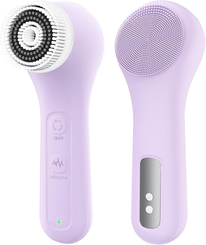 Vibrating and Rotating Face Scrubber, Waterproof Rechargeable Facial Cleansing Brush, 8 Modes for Exfoliating and Massaging, Face Wash Brush for Removing Blackhead(Taro Purple)