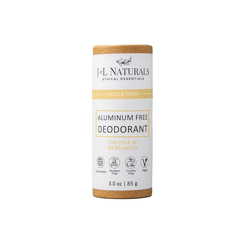 J&L Naturals Aluminum Free Deodorant for Men & Women | 100% Natural Ingredients With Coconut Oil, Shea Butter, & Essential Oils | Sustainable, Eco-Friendly (Orange & Bergamot, 3.0 Oz (Single))