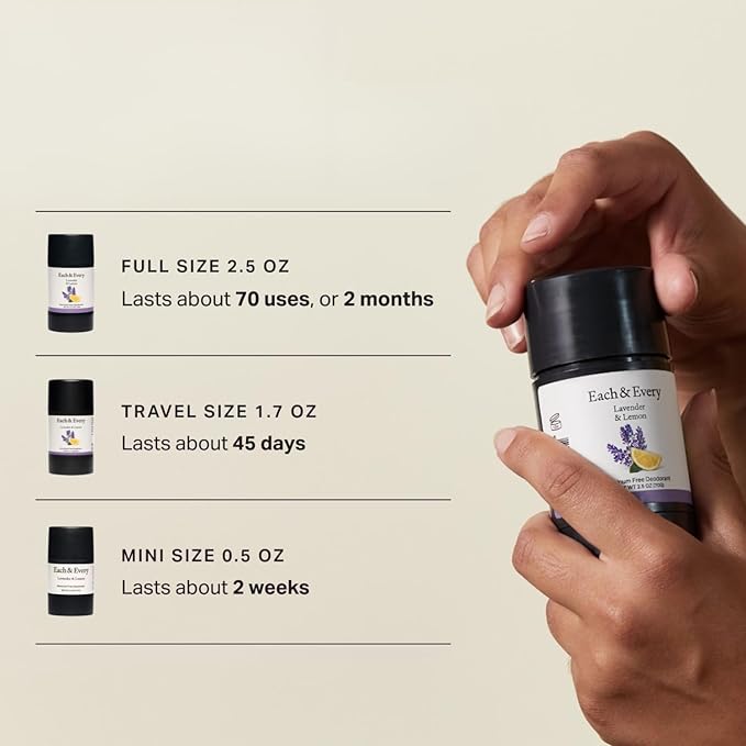 Each & Every All Natural Deodorant for Women & Men - Sensitive Skin, Vegan, Baking Soda & Aluminum-Free Deodorant - Clean Long Lasting Odor Control - Sandalwood & Black Pepper Natural Fragrance, 2.5oz