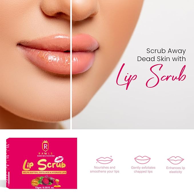 Lip Exfoliator Scrub and Moisturizer for Cracked Lip | Reduction in Dark Lips | Heals Dry Chapped Lips with Natural Ingredients Beetroot, Vitamin C, Honey Walnut and Chemical Free - 0.53 Oz