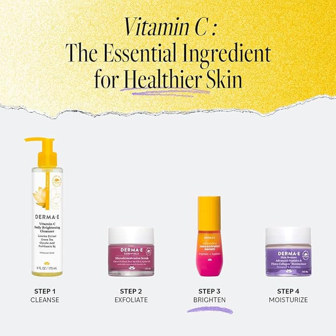 DERMA E Vitamin C Concentrated Serum with Hyaluronic Acid, Vitamin E & Aloe, All Natural, Antioxidant-Rich Concentrated Facial Serum – Firming and Brightening Vitamin C Face Serum, 1oz