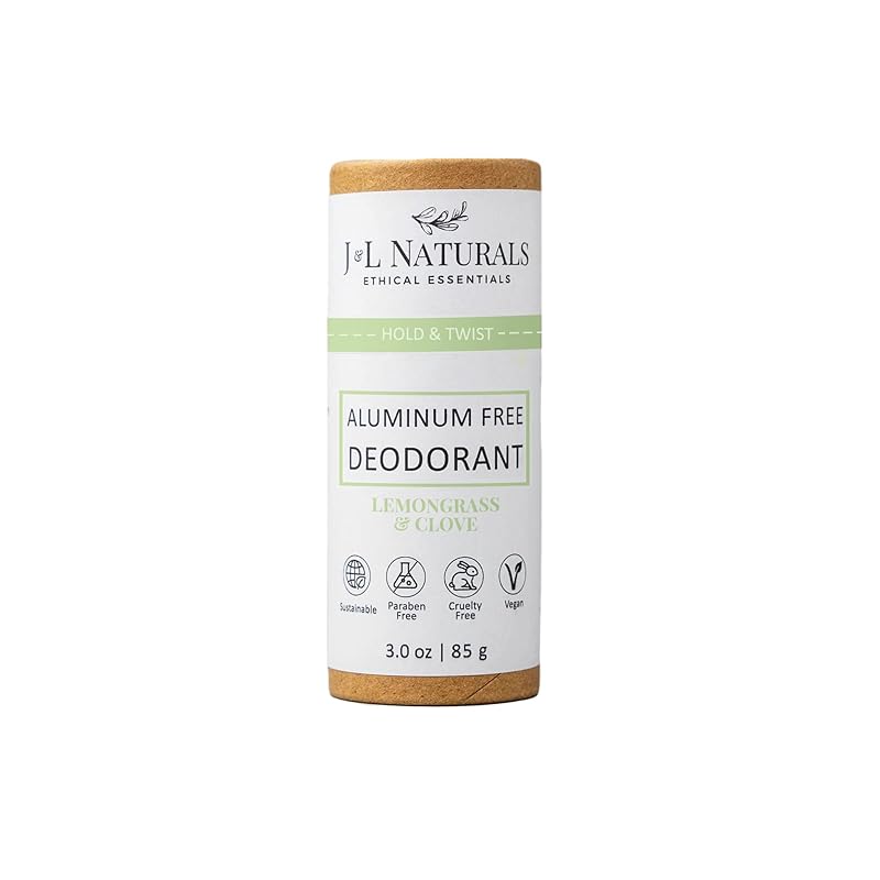 J&L Naturals Aluminum Free Deodorant for Men & Women | 100% Natural Ingredients With Coconut Oil, Shea Butter, & Essential Oils | Sustainable, Eco-Friendly (Lemongrass & Clove, 3.0 Oz (Single))