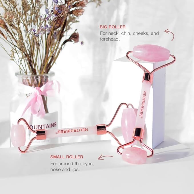 Neutriherbs Jade Gua Sha & Face Roller & Vitamin C Serum Facial Tool Set(3 in 1 Kit), Home Face Massager for Wrinkle,Fine Line,Puffiness,Firm Smooth Relax Skin - Pink