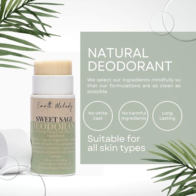 Earth Melody Natural deodorant | Cruelty Free & sensitive friendly | Sustainable, Baking soda and Aluminum Free, Long Lasting Odor Control Eucalyptus Lemongrass-2.5 oz Essential oil