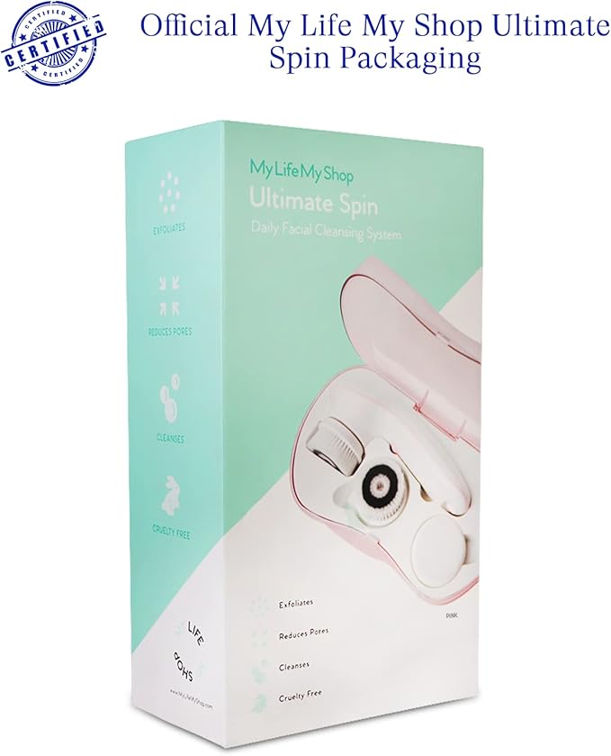 My Life My Shop Ultimate Spin Facial Cleansing Brush (Pink) Ultimate Skin Spa with 3 Interchangeable Face Brushes-Daily Cleansing, Exfoliating Brush, Silicone Brush&Protective Case