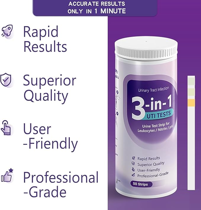 UTI Test Strips - 3-in-1 Advanced Urinary Tract Infection Home Testing Testing Kit Detection with Accurate Leukocytes, Nitrite, and PH Readings, Simple at-Home Urine Test Strips, 50ct