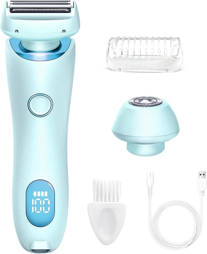 Razor for Women,Shaver Glide Razor, 3.0 Electric Beauty Trimmer，Rechargeable, Portable and Free Exfoliating Glove (Blue)