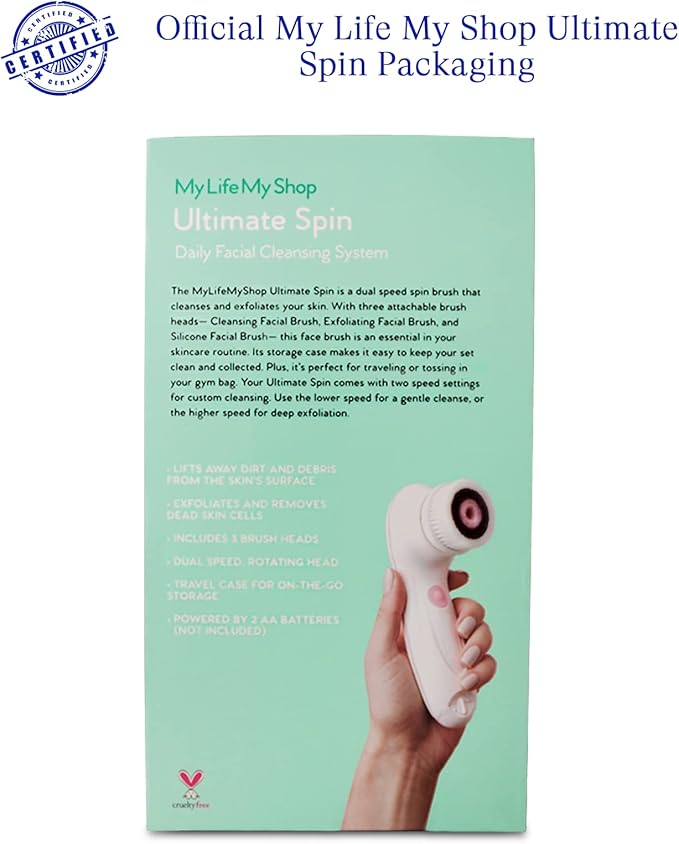 My Life My Shop Ultimate Spin Facial Cleansing Brush (Pink) Ultimate Skin Spa with 3 Interchangeable Face Brushes-Daily Cleansing, Exfoliating Brush, Silicone Brush&Protective Case