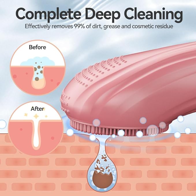 Facial Cleansing Brush, Silicone Face Scrubber with Heat and Vibration 5 Speeds, Waterproof Rechargeable Electric Face Scrub Brush for Men & Women, Deep Cleansing, Exfoliating and Massage (Red)