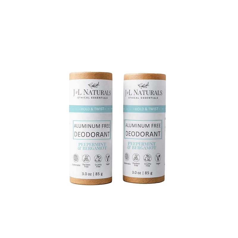 J&L Naturals Aluminum Free Deodorant for Men & Women | 100% Natural Ingredients With Coconut Oil, Shea Butter, & Essential Oils | Sustainable, Eco-Friendly (Peppermint & Bergamot, 3.0 Oz (Pack of 2))