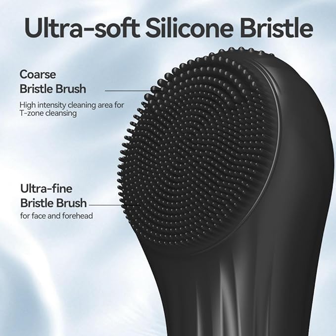 Facial Cleansing Brush, Silicone Face Scrubber with Heat and Vibration 5 Speeds, Waterproof Rechargeable Electric Face Scrub Brush for Men & Women, Deep Cleansing, Exfoliating and Massage (Black)