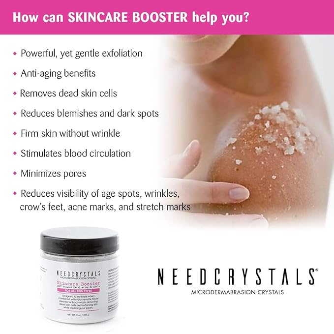 NeedCrystals Microdermabrasion Crystals DIY Facial Scrub. Natural Face Exfoliator for Dull or Dry Skin Improves Scars, Blackheads, Pore Size, Wrinkles, Blemishes & Skin Texture 4 oz. / 113 gr.