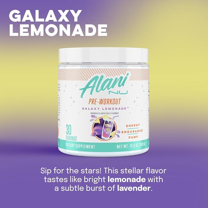 Alani Nu Pre Workout Powder Galaxy Lemonade | Amino Energy Boost | Endurance Supplement | Sugar Free | 200mg Caffeine | L-Theanine, Beta-Alanine, Citrulline | 30 Servings