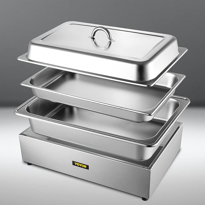 VEVOR Commercial Food Warmer, Full-Size 1 Pot Steam Table with Lid, 9.5 Quart Electric food Warmers, Grade Stainless Steel Bain Marie Buffet Equipment, Fits 21 x 13.2 Pan, 400W, for Restaurant, Sliver