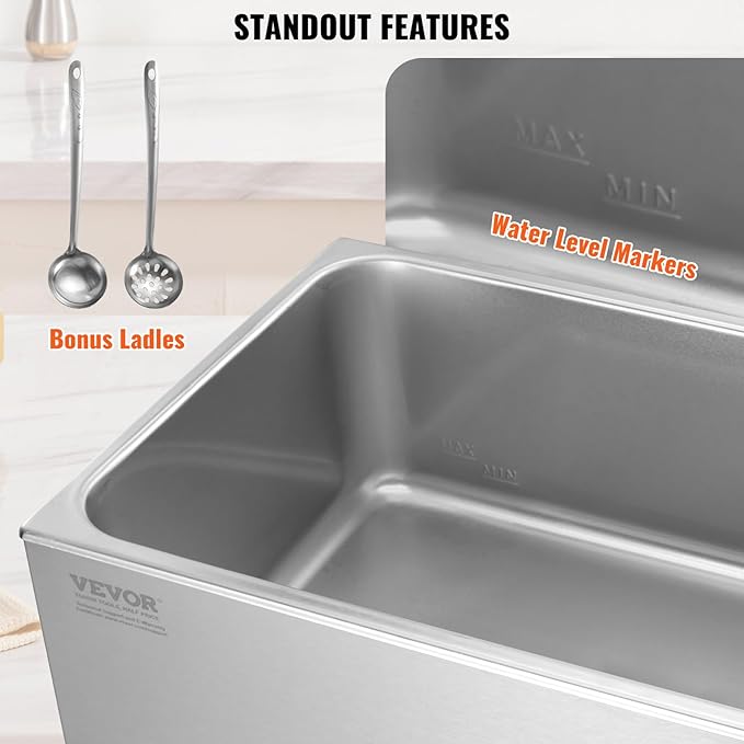 VEVOR Commercial Food Warmer 24QT Bain Marie 1200W Electric Buffet Warmer Steam Table Food Warmer Countertop Stainless Steel Food Warmer Wet or Dry Use for Parties, Catering and Restaurant