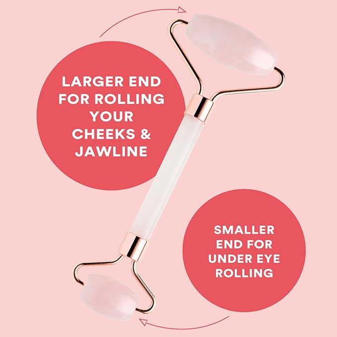| Premium Rose Quartz Face Roller | Face Roller Skin Care Tool | Facial Roller Massager | Natural Crystal Facial Roller for Aging Skin | Pink Stone Roller for face, Eyes and Neck